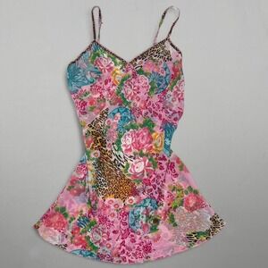 Y2K Floral Cheetah Sheer Slip Dress in Pink Fairycore Maximalist Women's Medium